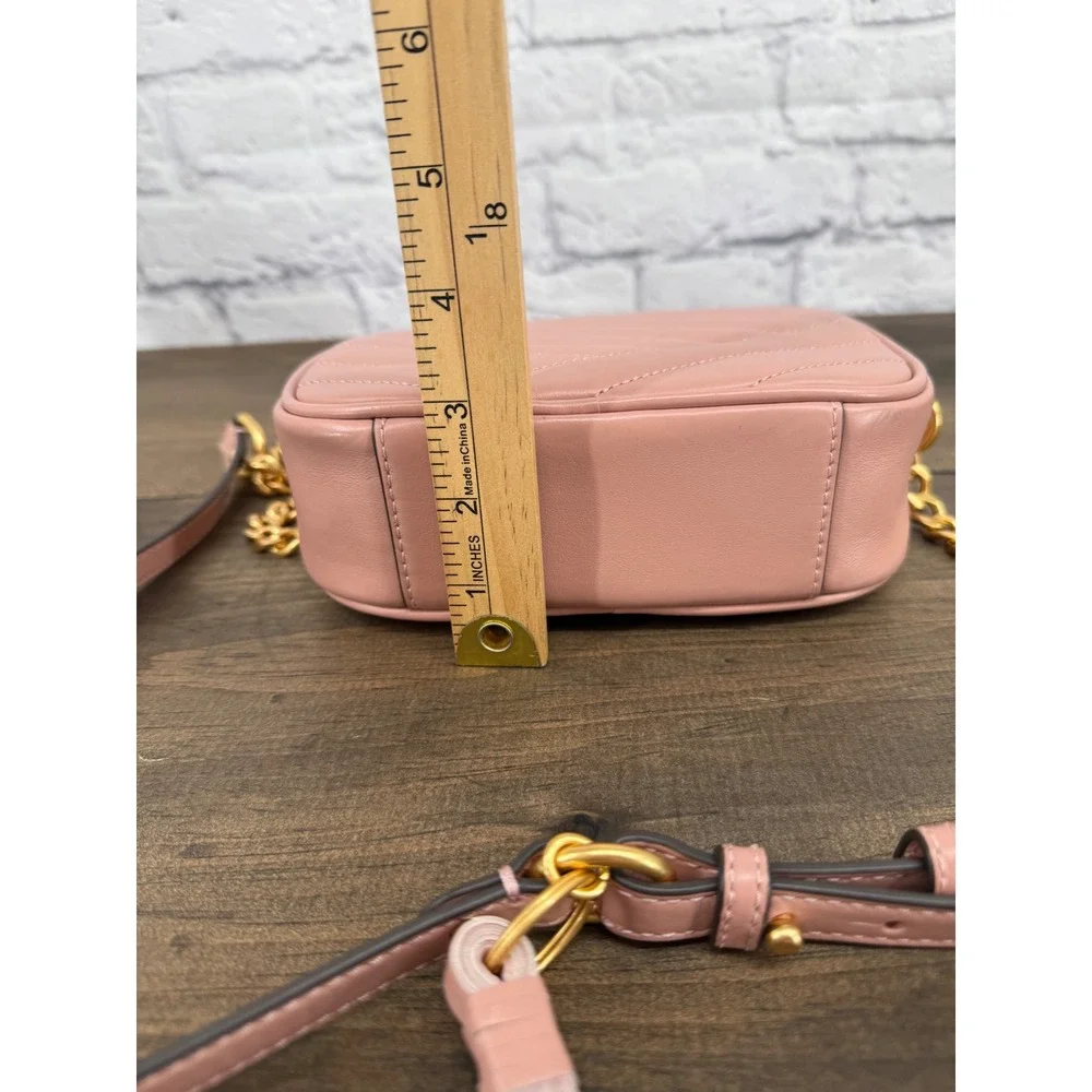Tory Burch Kira Chevron Small Camera Bag Pink Moon Quilted Leather Crossbody